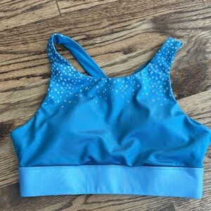 Fabletics Teal Blue High-Neck Sports Bra with Silver Dot Detail